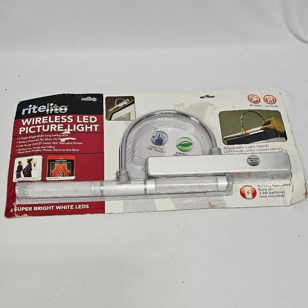 RiteLite Wireless LED Picture Light LPL601XL Brushed‎ Metal Battery Operated New